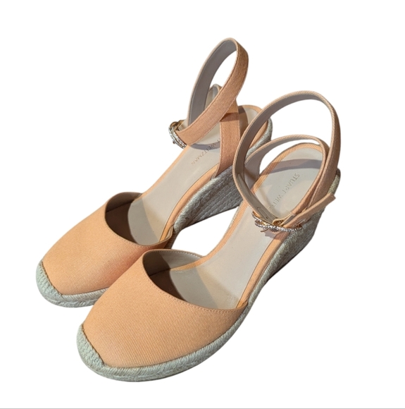 Stuart Weitzman Women's Crystal Buckle Espadrille Wedge Pumps Mango Size 7.5 - Picture 4 of 9